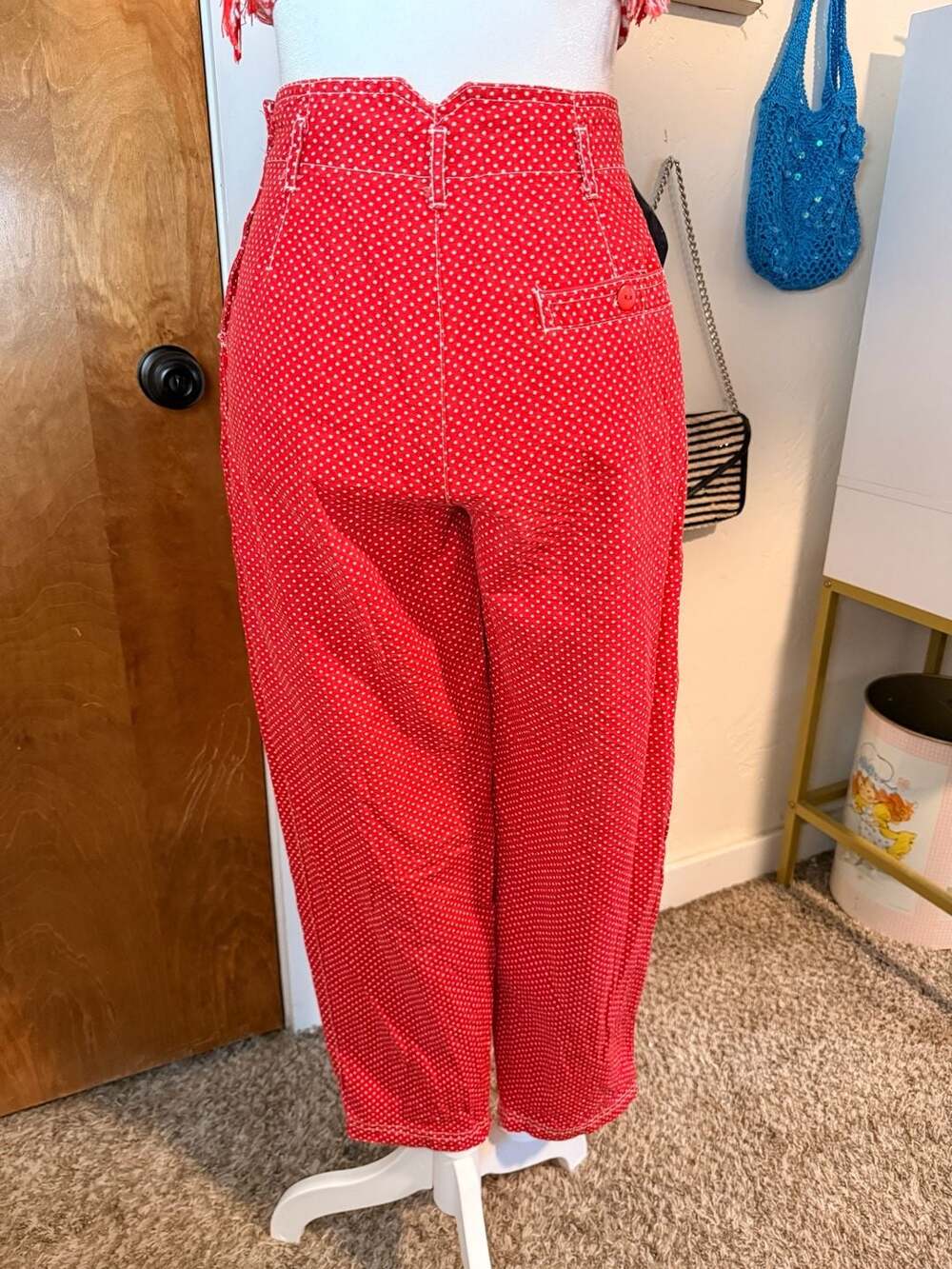 Vintage Esprit Teens Red and White Polka Dot High-Waisted Sailor Pants - Picture 3 of 7